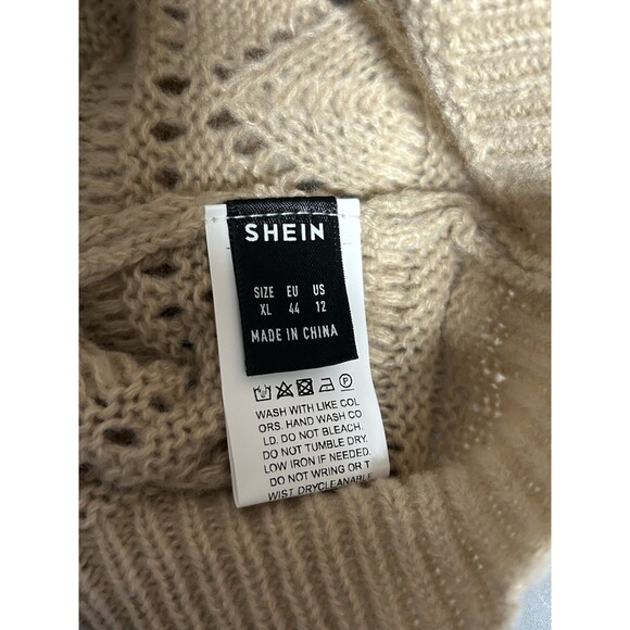 SHEIN Clasi Solid Ruffle Trim Pointelle Knit Sweater Chuncky Preppy Hipster XL - Picture 5 of 6